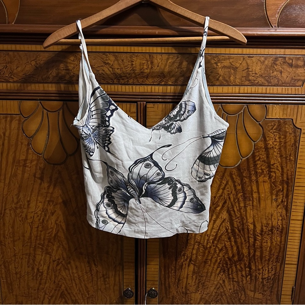 Y2k blue butterfly cropped tank top